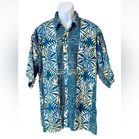 Johari West Shirt Mens 2XL Button Down Beige Blue Green Floral Hawaiian Camp - Picture 10 of 10